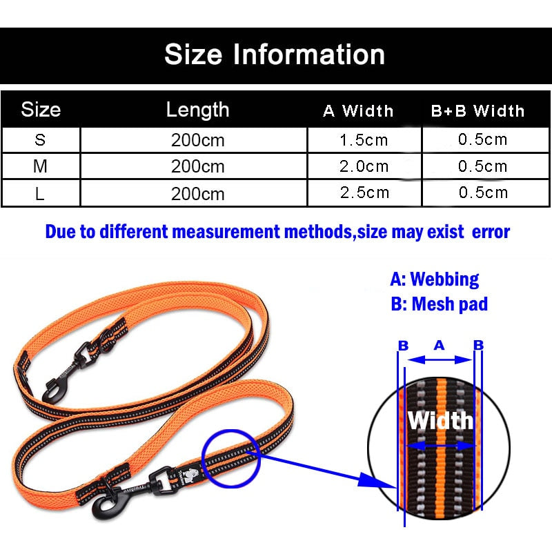 Truelove 7 In 1 Multi-Function Adjustable Dog Lead Hand Free Pet Training Lead Reflective Multi-Purpose Dog Lead