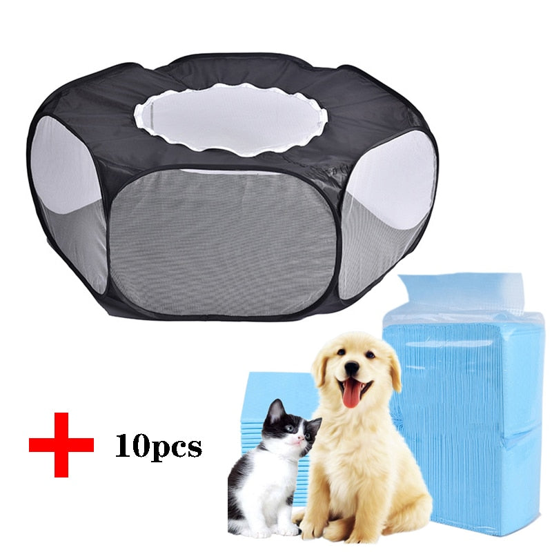 Portable Small Pet Cage Transparent Playpen Open Folding Fence for Small Pets and Rodents