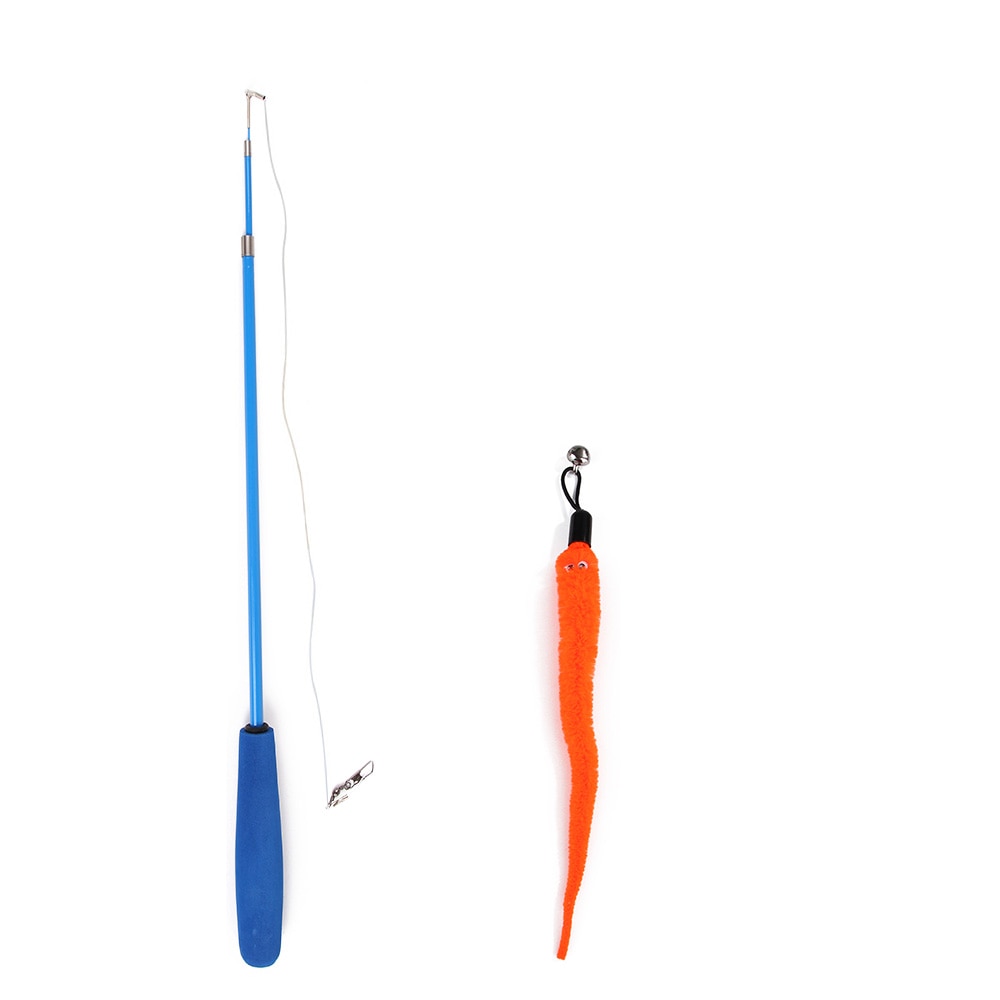 Interactive Toy Feather Teaser with Stick and Retractable Feather/Bell