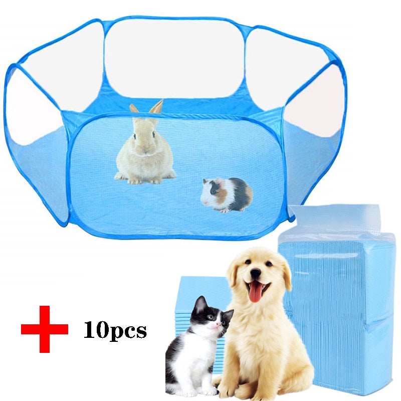 Portable Small Pet Cage Transparent Playpen Open Folding Fence for Small Pets and Rodents