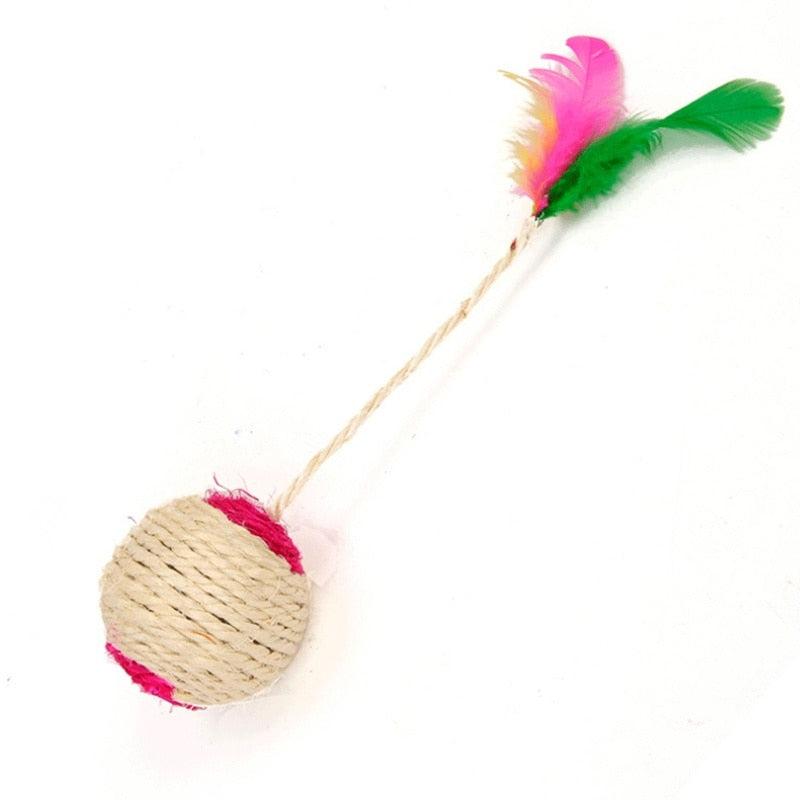 Cat Toy Scratching Ball with Teasing Feather for Interactive Play
