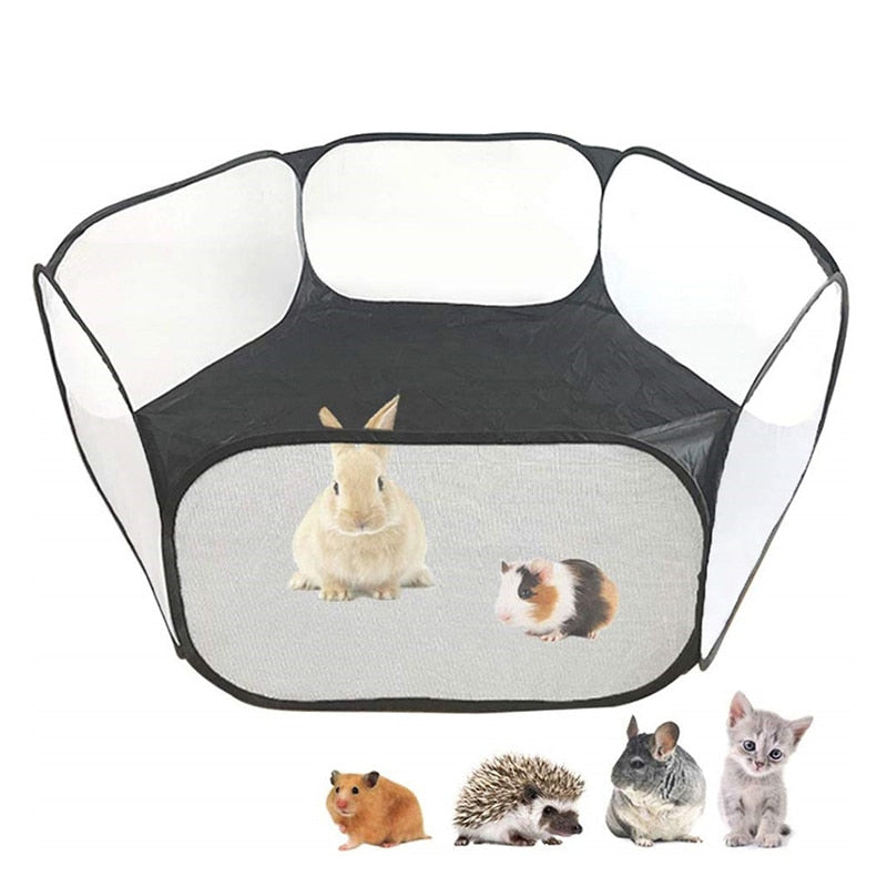 Portable Small Pet Cage Transparent Playpen Open Folding Fence for Small Pets and Rodents