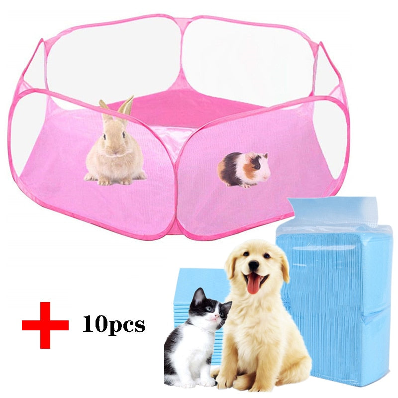 Portable Small Pet Cage Transparent Playpen Open Folding Fence for Small Pets and Rodents