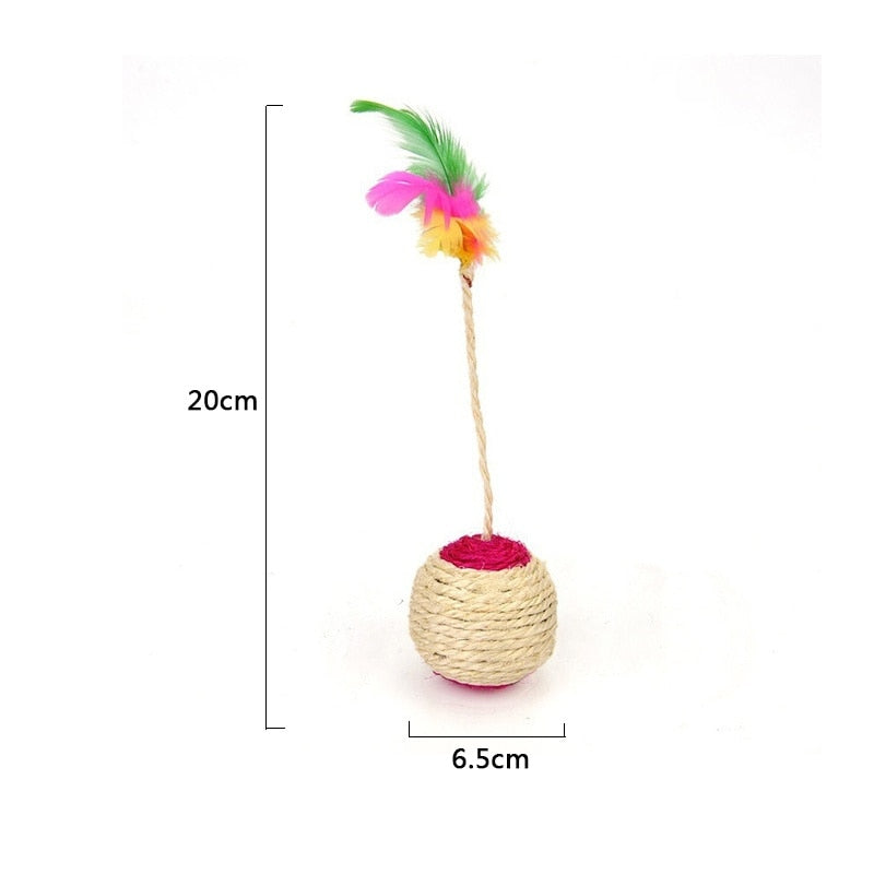 Cat Toy Scratching Ball with Teasing Feather for Interactive Play