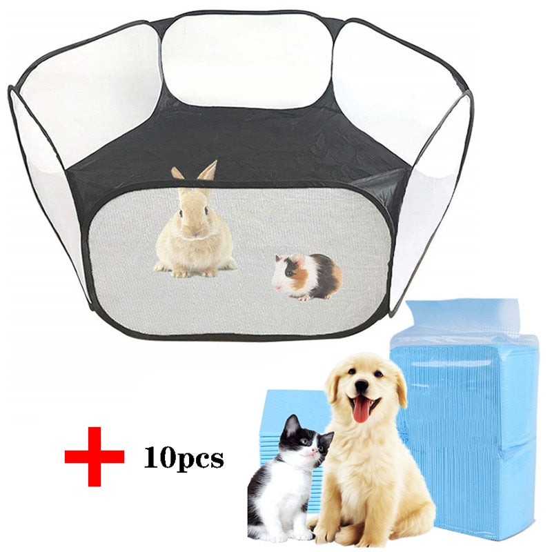 Portable Small Pet Cage Transparent Playpen Open Folding Fence for Small Pets and Rodents
