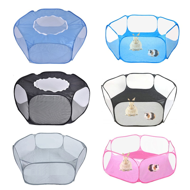 Portable Small Pet Cage Transparent Playpen Open Folding Fence for Small Pets and Rodents