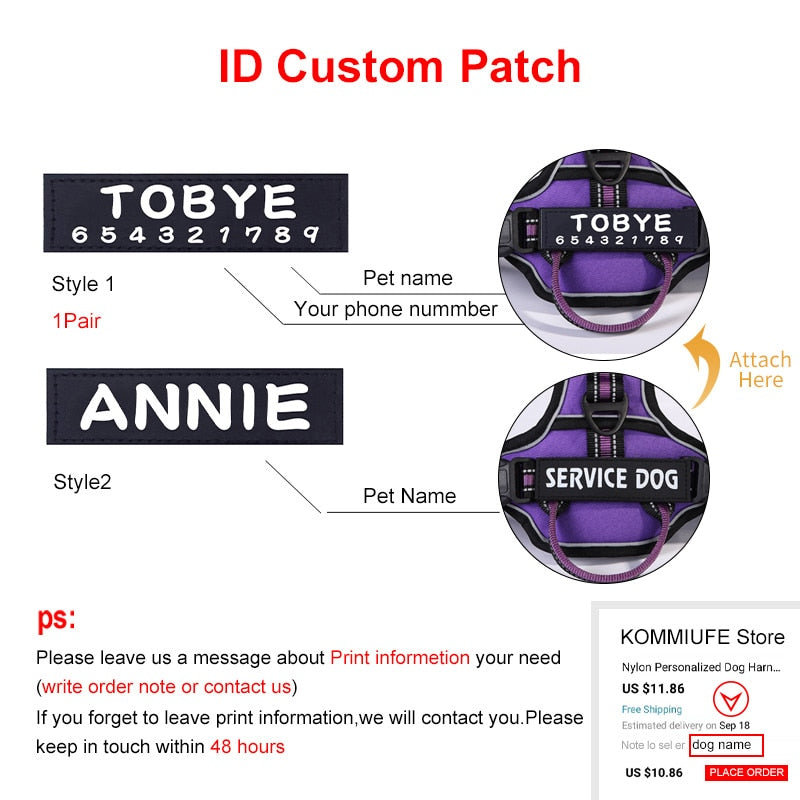 Nylon Adjustable Dog Harness Personalized Reflective Breathable