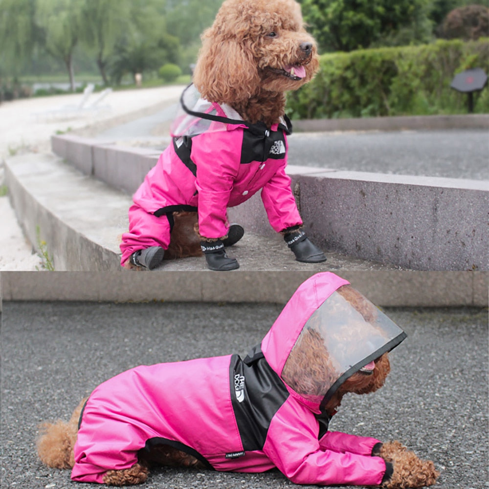Dogs Transparent Hooded Waterproof Coat