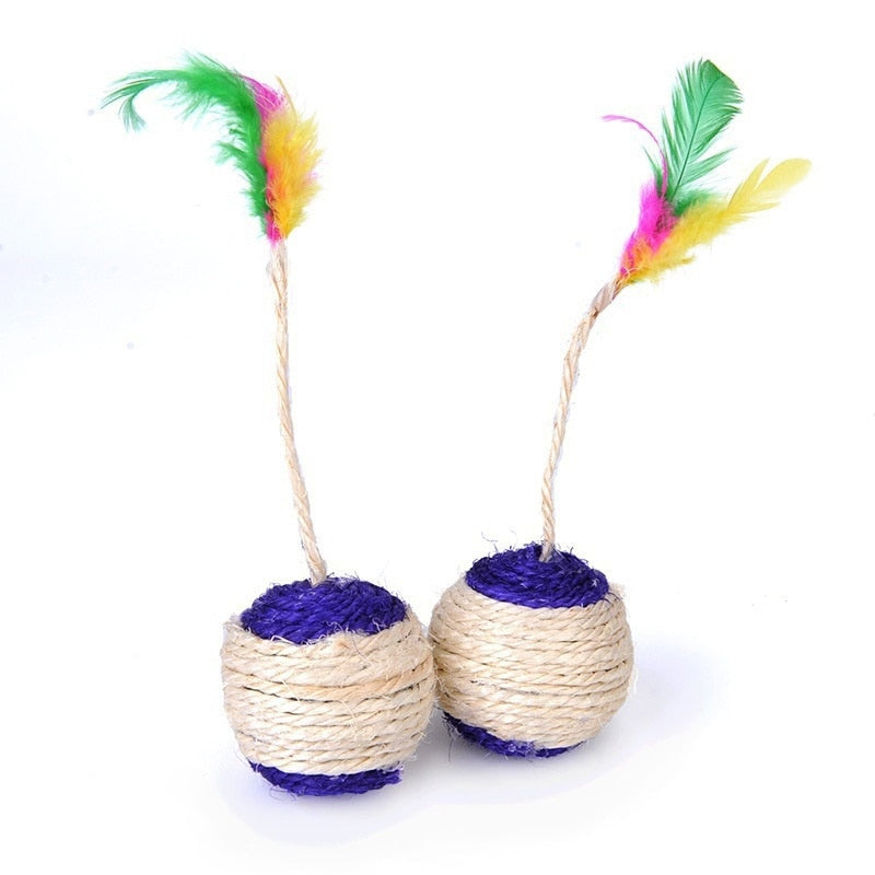 Cat Toy Scratching Ball with Teasing Feather for Interactive Play