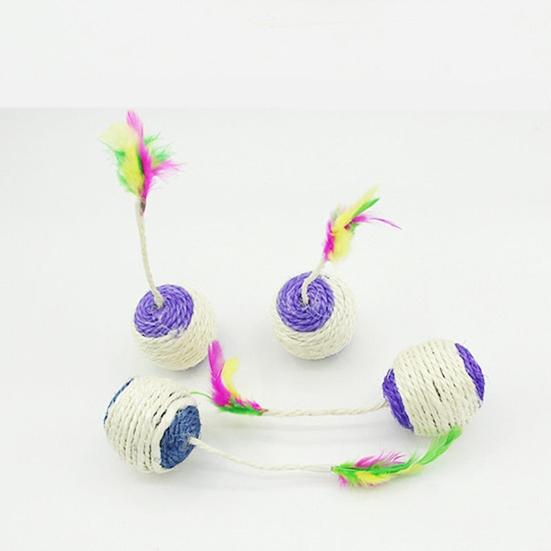 Cat Toy Scratching Ball with Teasing Feather for Interactive Play