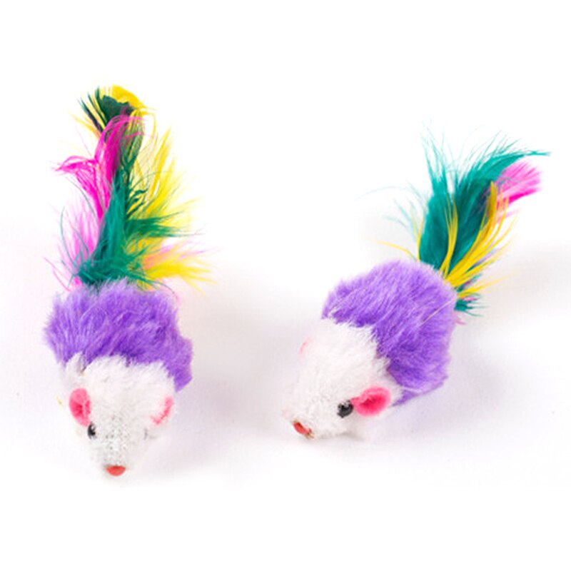 Cute Mini Soft Fleece False Mouse Cat Toys with Colorful Feather