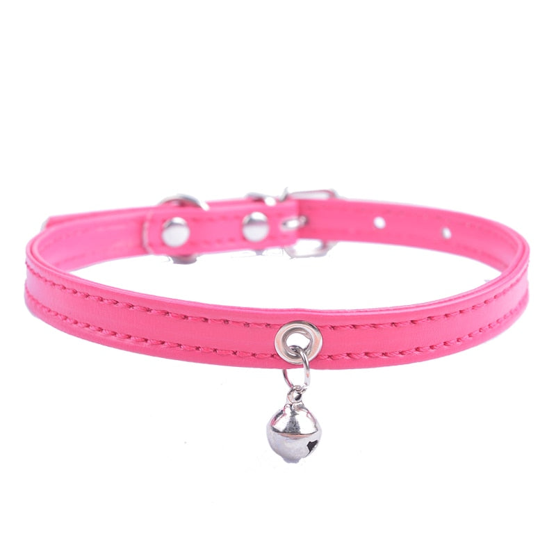 Faux Leather Adjustable Collar With Bell for Cats