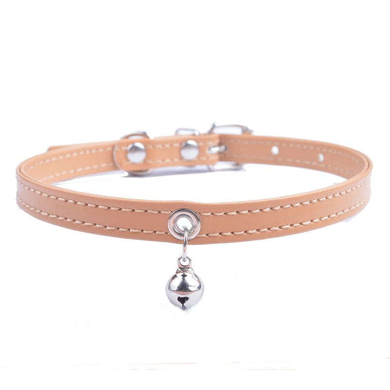 Faux Leather Adjustable Collar With Bell for Cats