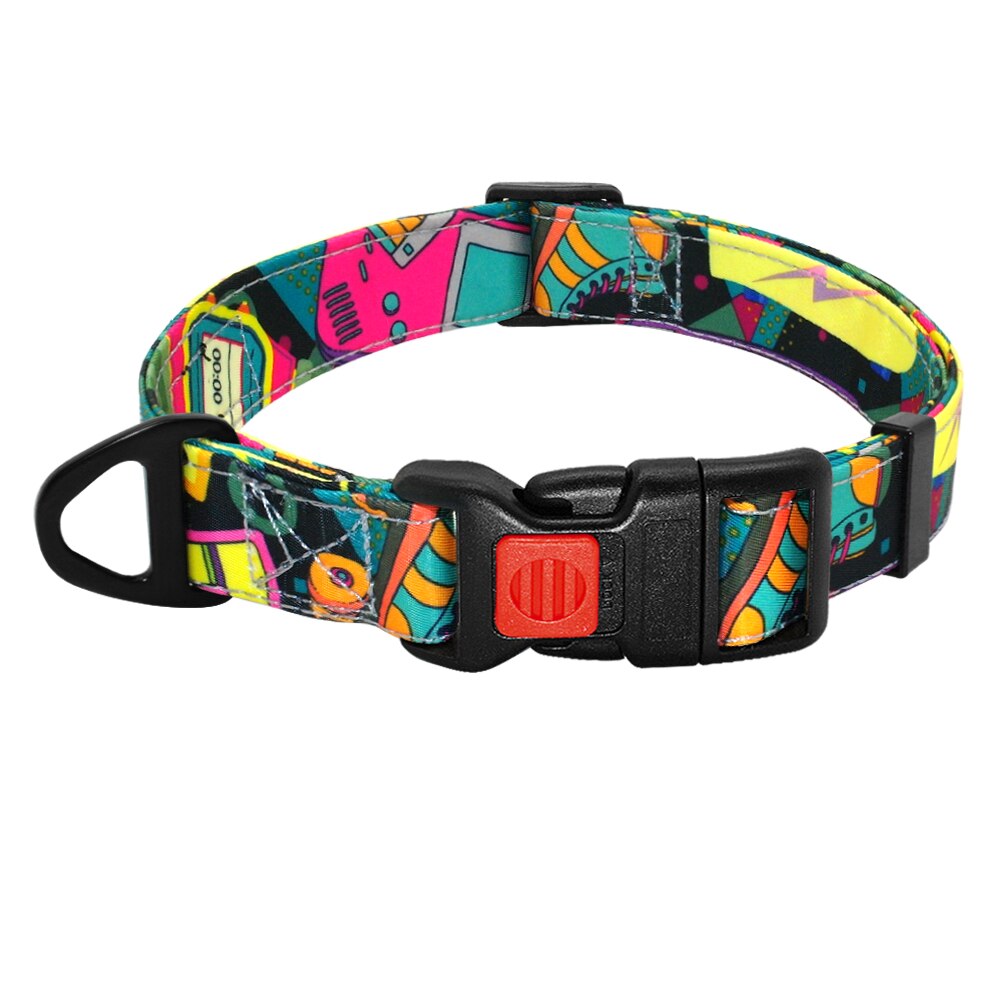 Fashion Nylon Dog Collar with Safety Buckle Soft Printed Collar Adjustable