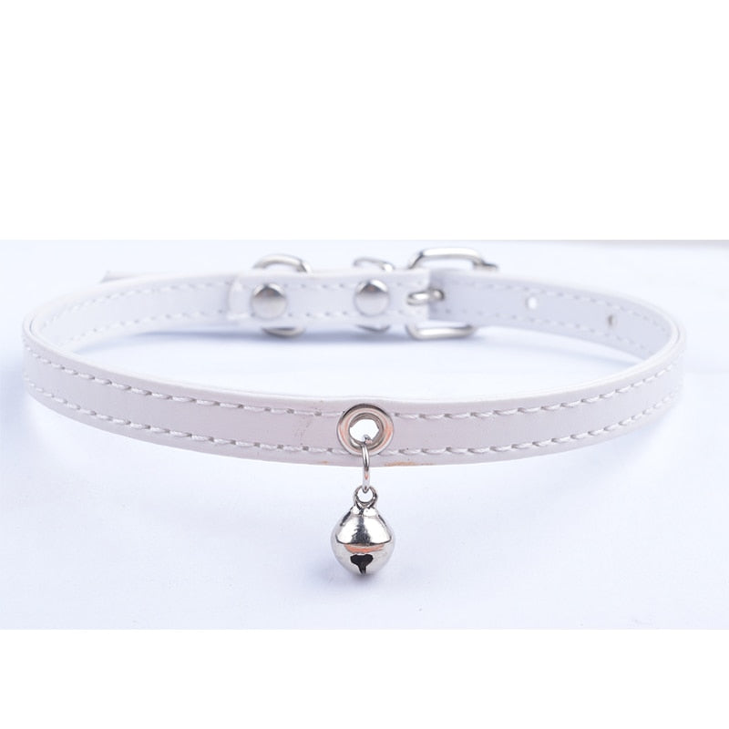 Faux Leather Adjustable Collar With Bell for Cats