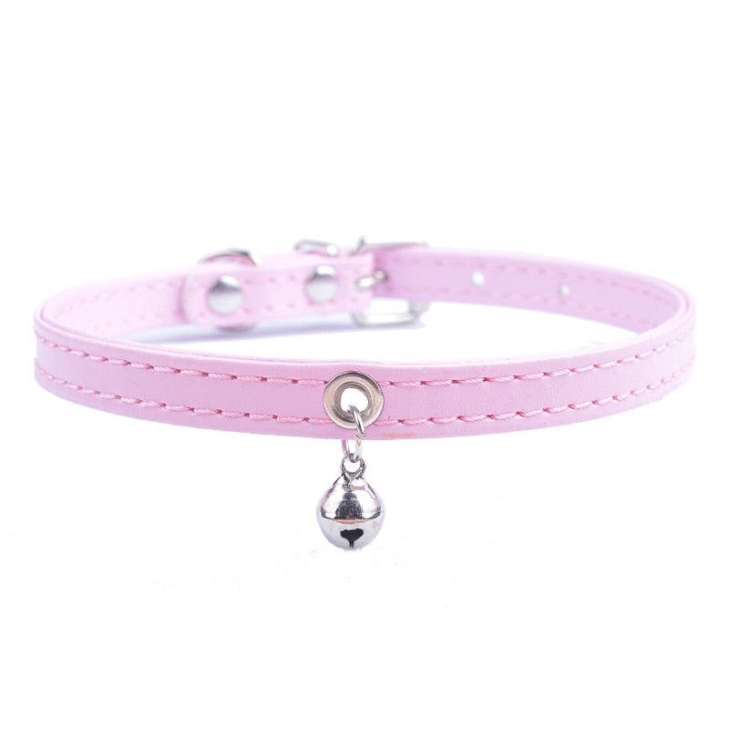 Faux Leather Adjustable Collar With Bell for Cats