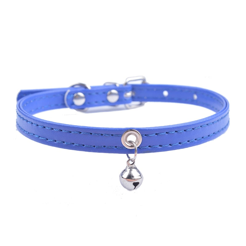Faux Leather Adjustable Collar With Bell for Cats