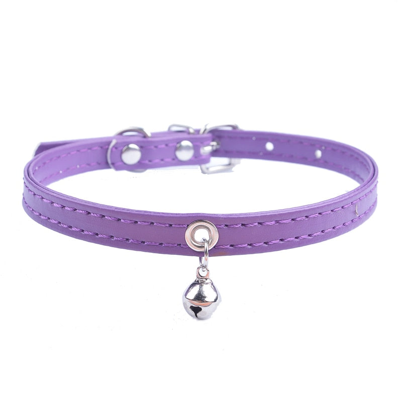 Faux Leather Adjustable Collar With Bell for Cats