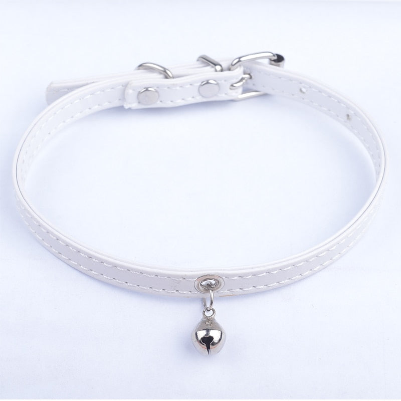 Faux Leather Adjustable Collar With Bell for Cats
