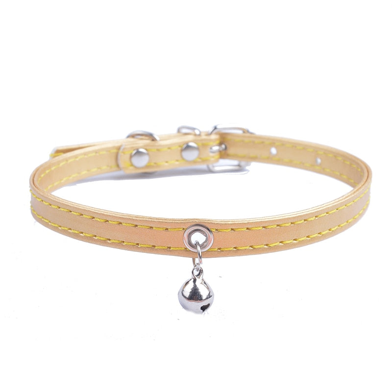 Faux Leather Adjustable Collar With Bell for Cats