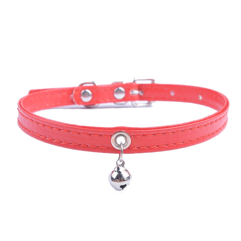 Faux Leather Adjustable Collar With Bell for Cats