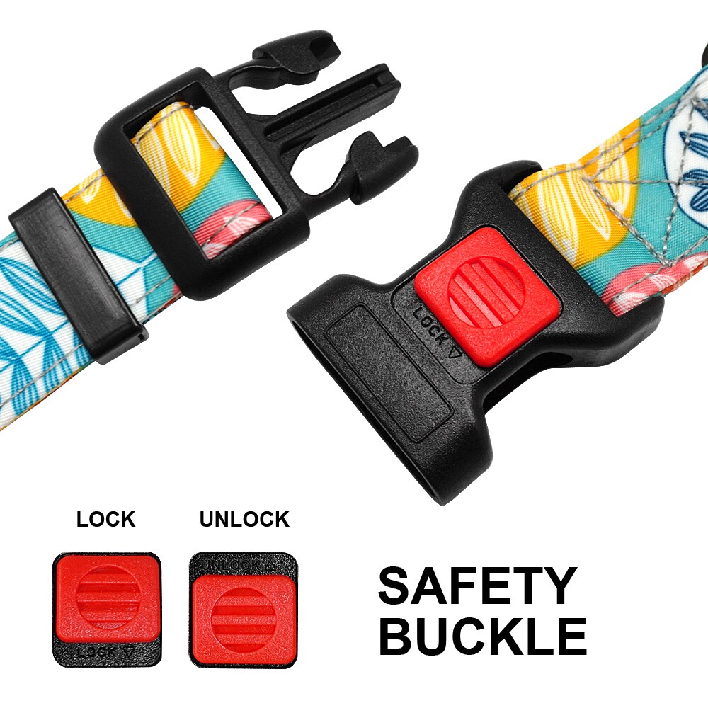 Fashion Nylon Dog Collar with Safety Buckle Soft Printed Collar Adjustable