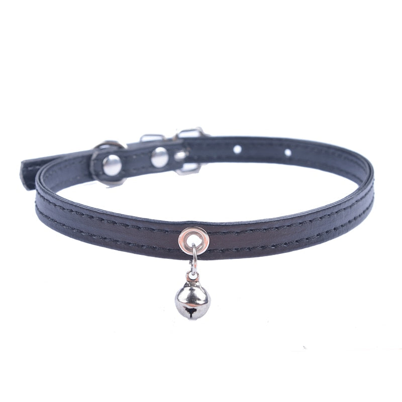 Faux Leather Adjustable Collar With Bell for Cats