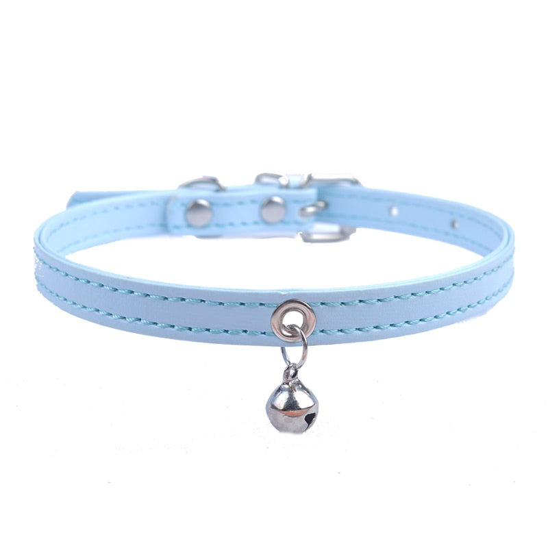 Faux Leather Adjustable Collar With Bell for Cats