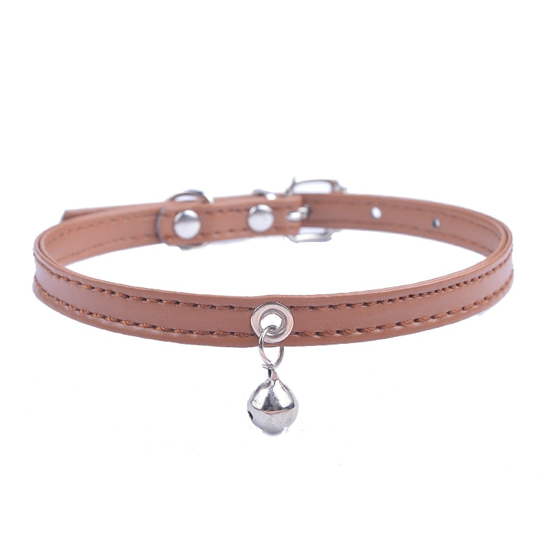 Faux Leather Adjustable Collar With Bell for Cats