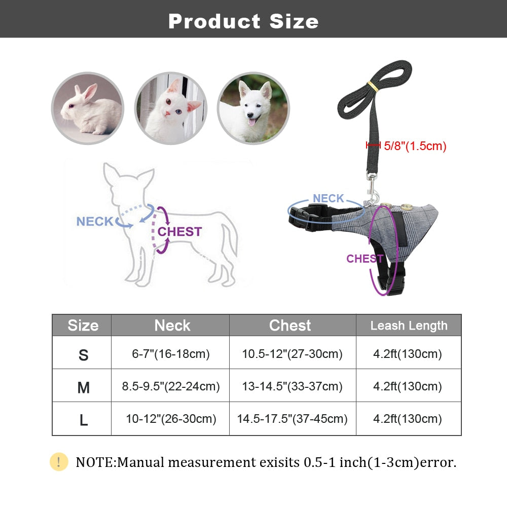 Stylish Waistcoat Harness for Small Dogs, Cats and Other Small Pets