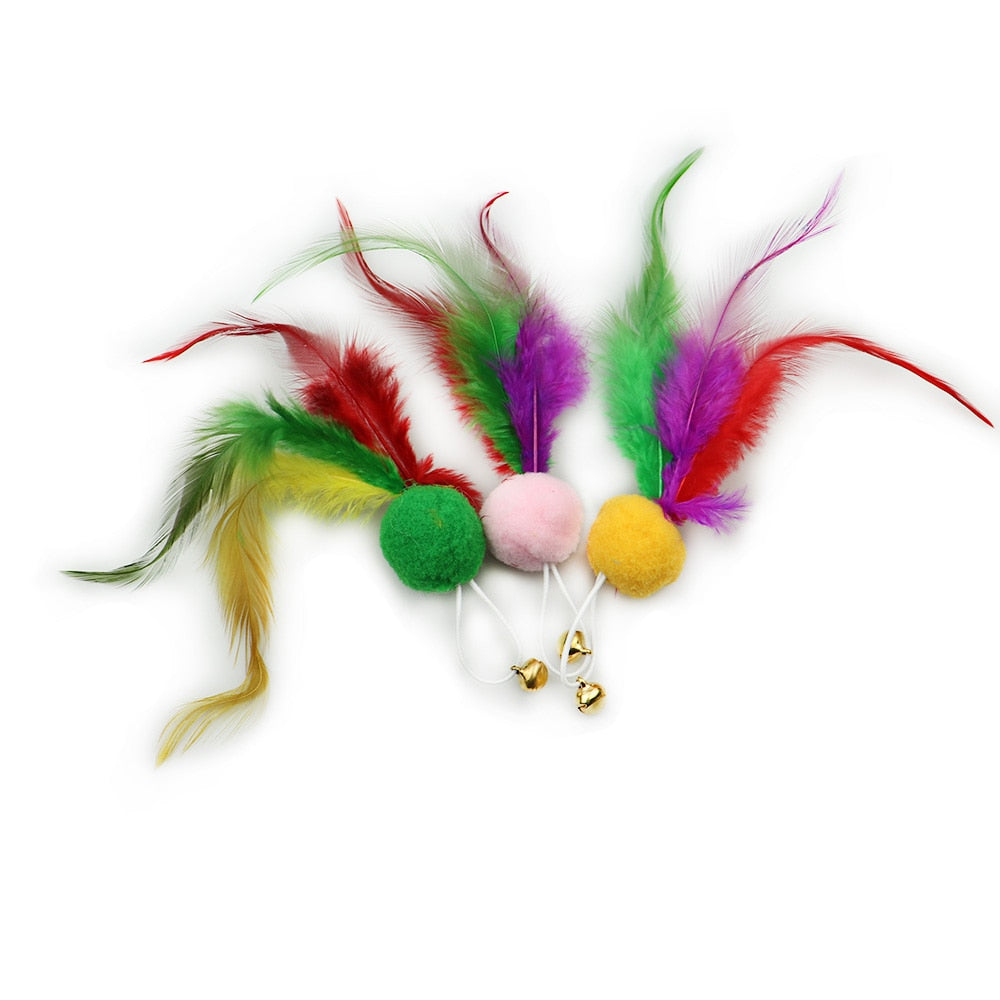 Interactive Toy Feather Teaser with Stick and Retractable Feather/Bell