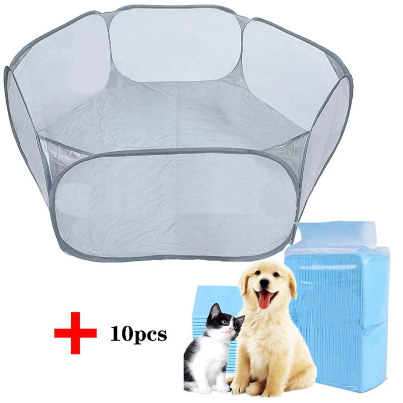 Portable Small Pet Cage Transparent Playpen Open Folding Fence for Small Pets and Rodents