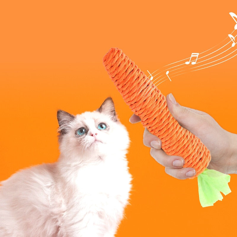 Carrot Pet Cat Toy Paper Rope Chew with Built-in Bell