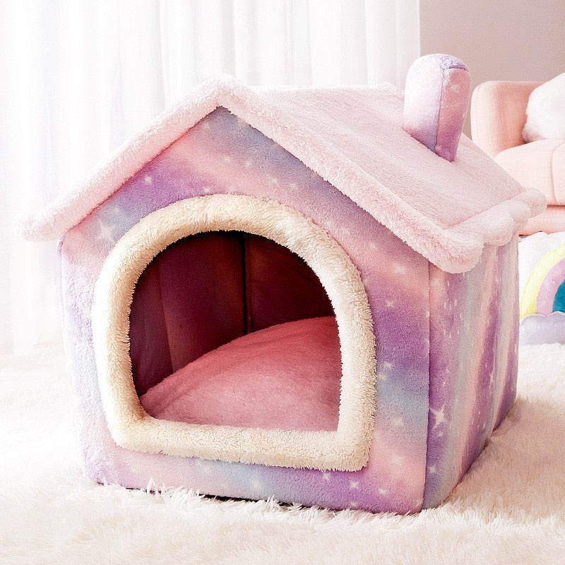 Soft Cat Bed Deep Sleep Cat House with Removable Cushion Enclosed Tent For Kittens