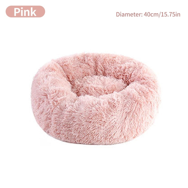 Soft Shaggy Comfy Round Nest Cat Bed Removable Machine Washable Pillow