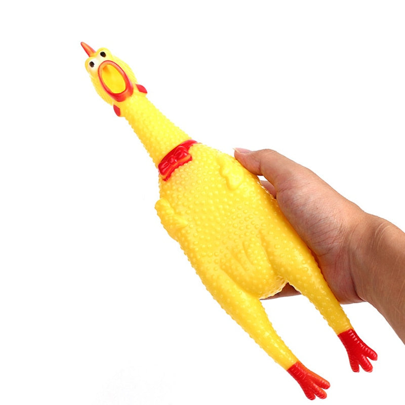 Screaming Chicken Squeeze Sound Dog Chew Toy Durable Funny Yellow Rubber