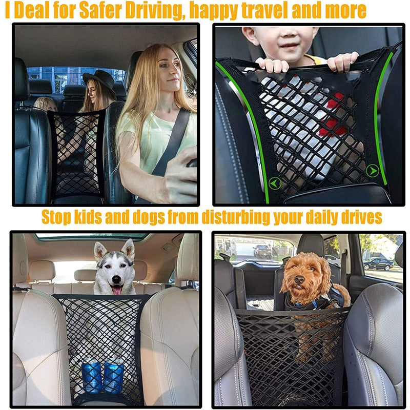 Car Storage Net Bag for Between Seats Pet Barrier Stretchable Elastic Mesh