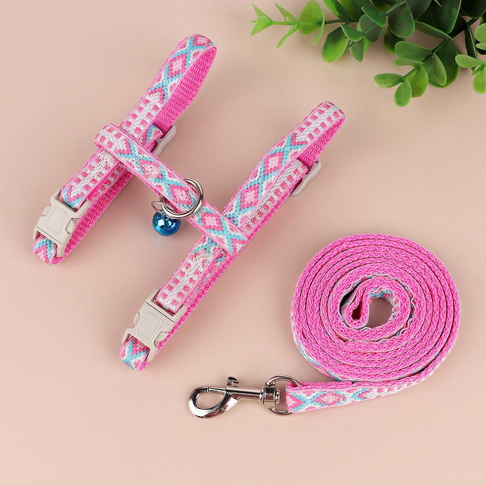 Nylon Cat Harness and Lead Set Cat Collar With Bell Adjustable