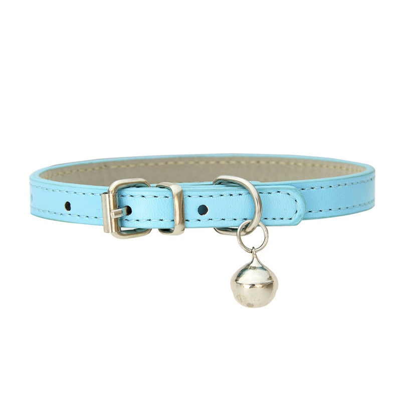 Small Leather Dog/Cat Collar with Bell Adjustable Straps