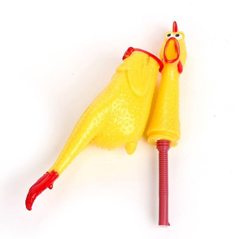 Screaming Chicken Squeeze Sound Dog Chew Toy Durable Funny Yellow Rubber