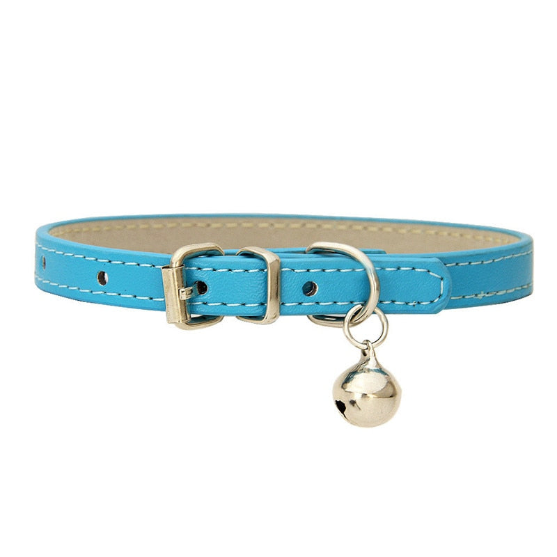 Small Leather Dog/Cat Collar with Bell Adjustable Straps
