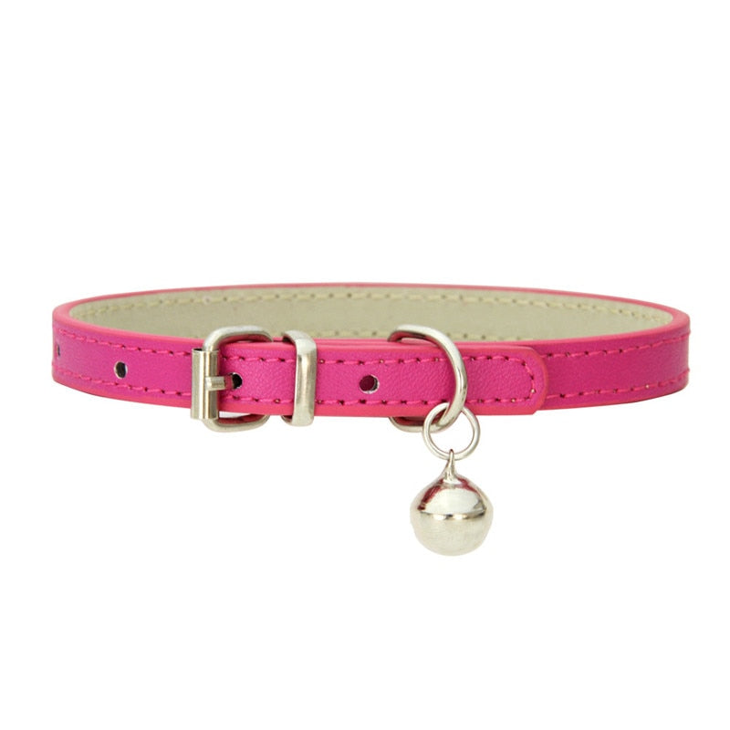 Small Leather Dog/Cat Collar with Bell Adjustable Straps