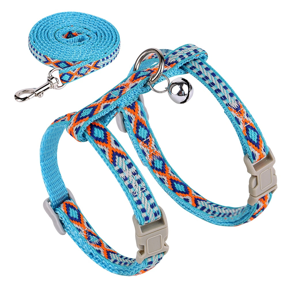 Nylon Cat Harness and Lead Set Cat Collar With Bell Adjustable