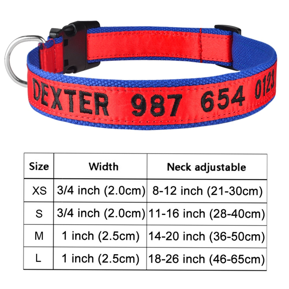 Adjustable Nylon Dog Collar with Embroidered Name(Available in range of colours and sizes)