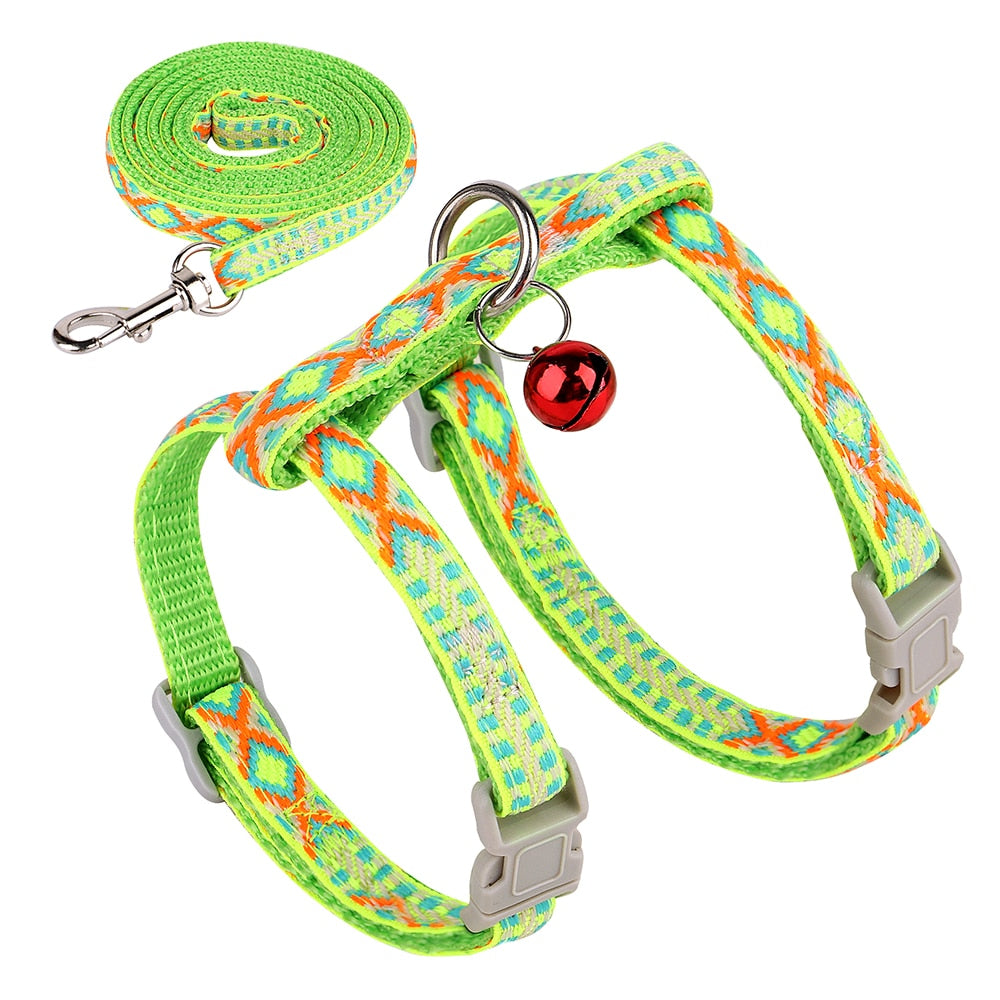 Nylon Cat Harness and Lead Set Cat Collar With Bell Adjustable