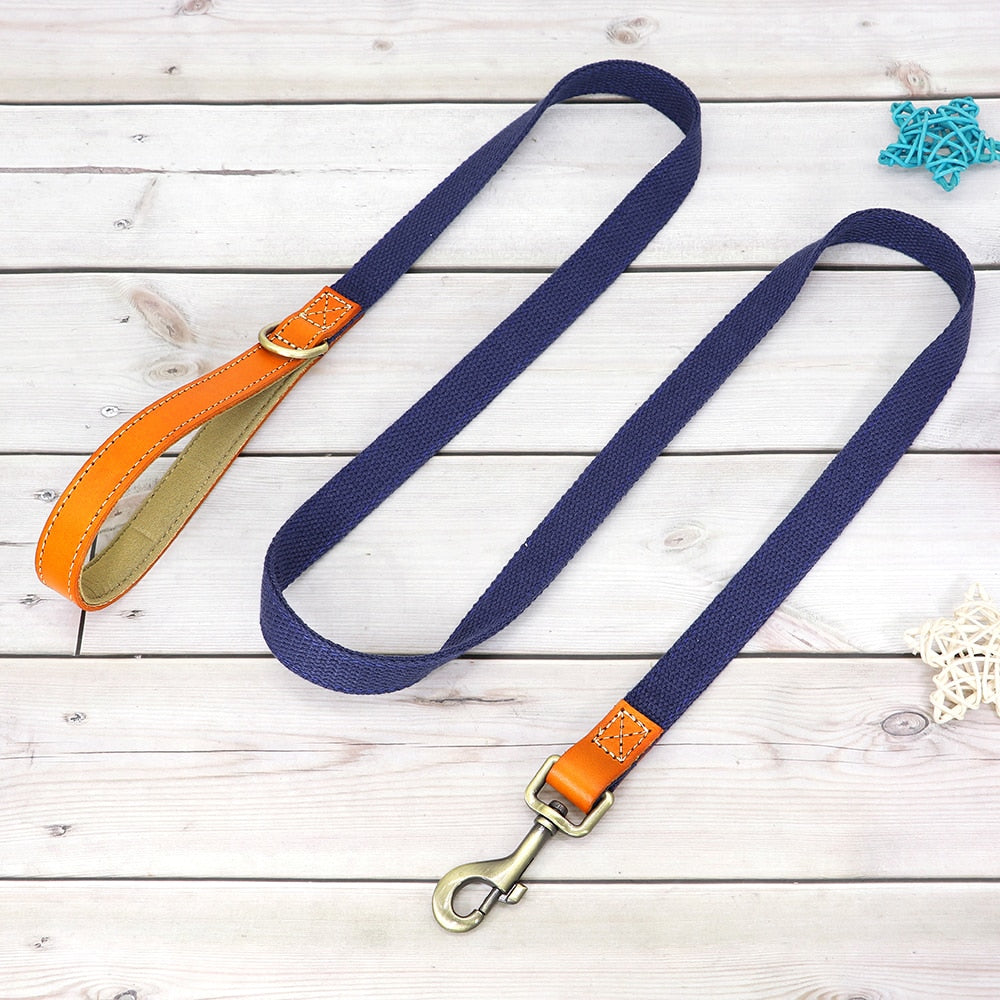 Nylon Custom Dogs Puppies Collar & Lead Set Personalized Genuine Leather