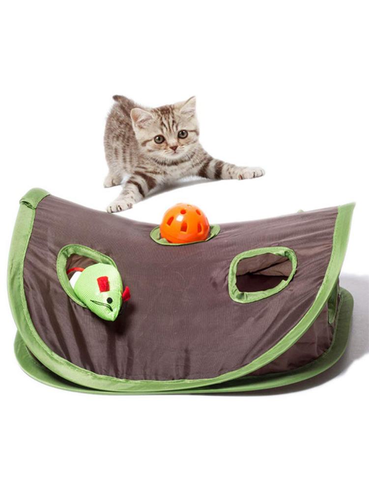 Cats & Kittens Interactive Hide Seek Game with 9 Holes Tunnel Mouse Hunt