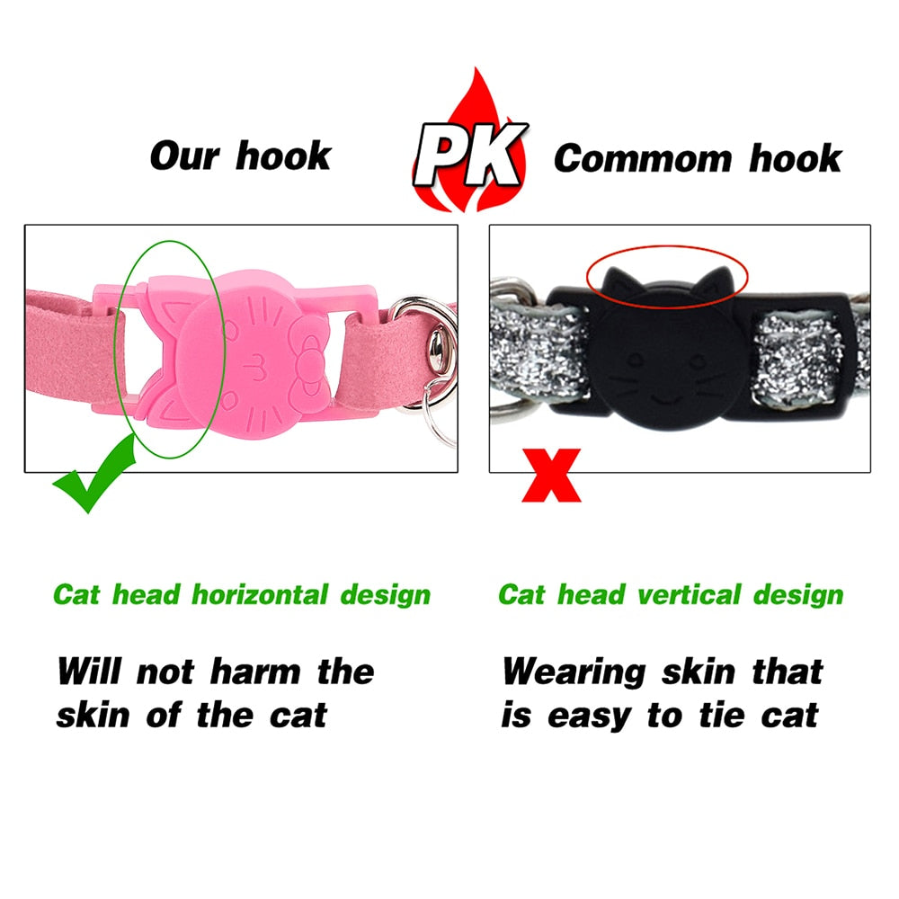 Soft Suede Leather Cat Collar with Bling Rhinestone & Bell