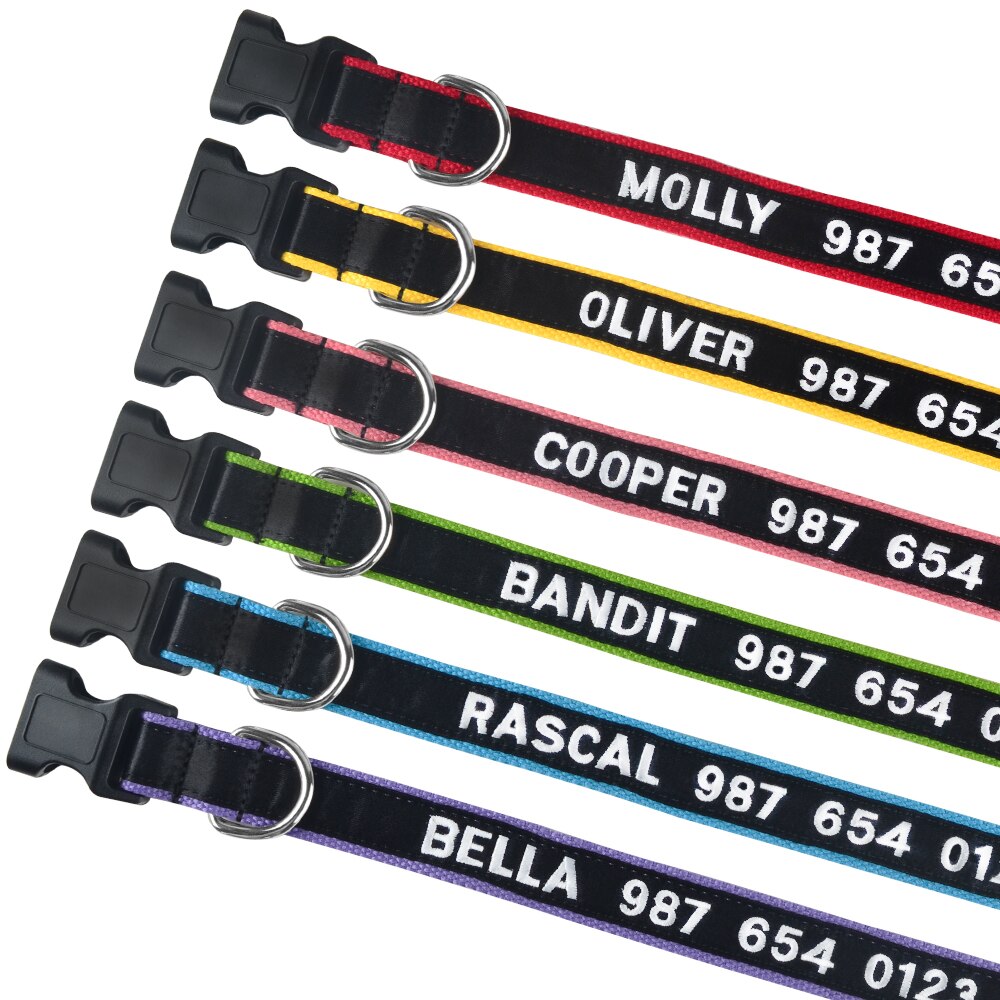 Adjustable Nylon Dog Collar with Embroidered Name(Available in range of colours and sizes)