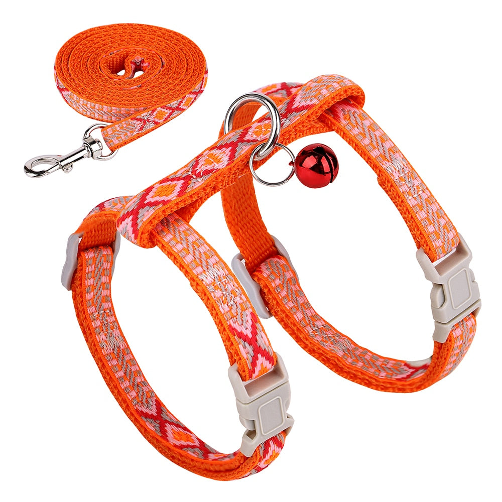 Nylon Cat Harness and Lead Set Cat Collar With Bell Adjustable